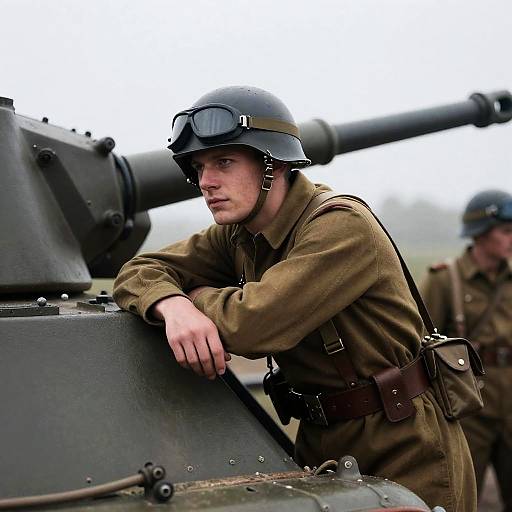 WWII German Soldier with Tank Photograph