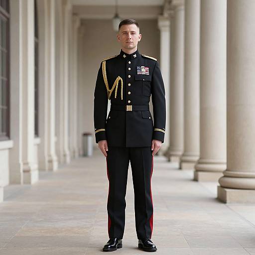 Military General in Classic Hallway