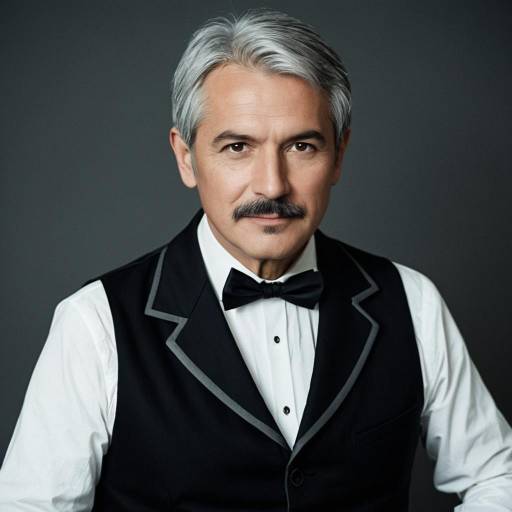 Middle-aged man in classic black waistcoat and bow tie