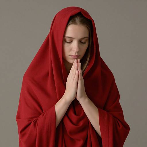 Woman in Red Praying Serenity