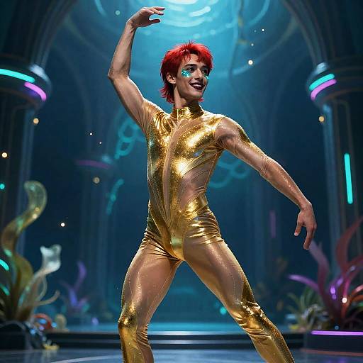 Overhead Red-Haired Ballet Principal Futuristic Catsuit