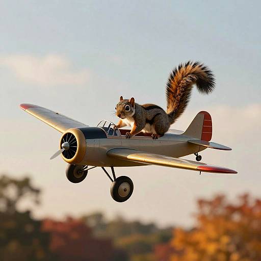 Whimsical Flying Squirrel in Vintage Plane