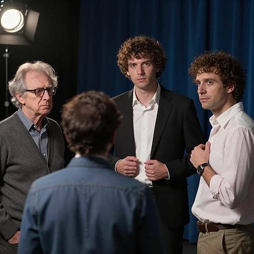Four Men in a Dimly Lit Room