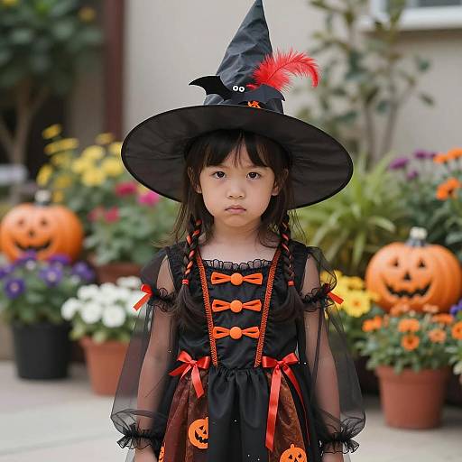 Young Girl in Witch Costume for Halloween