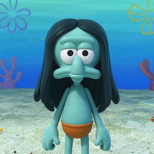 Realistic 3D Squidward with Long Hair