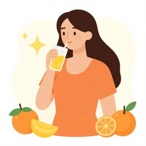 Woman with Fruits and Juice Vector