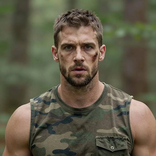 Surprised Muscular Man in Camouflage