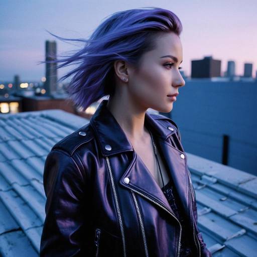 Chic Lavender Hairstyle on Rooftop Fashion