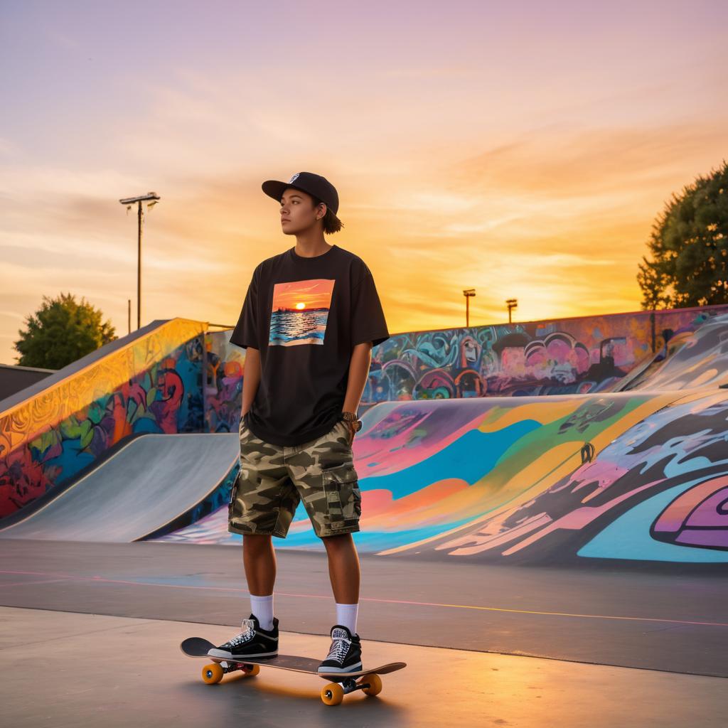 Sunset Skater in Urban Skate Park