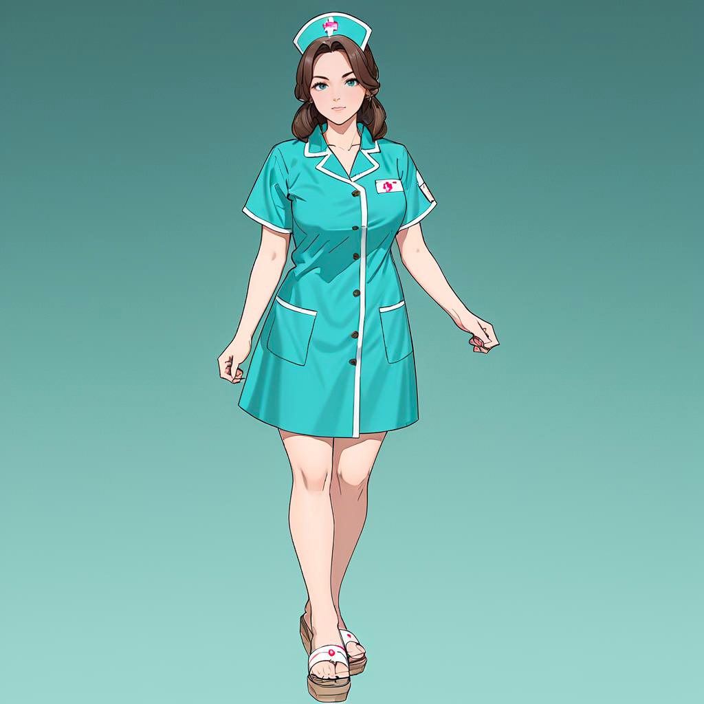 Determined Caregiver in Teal Nurse Outfit