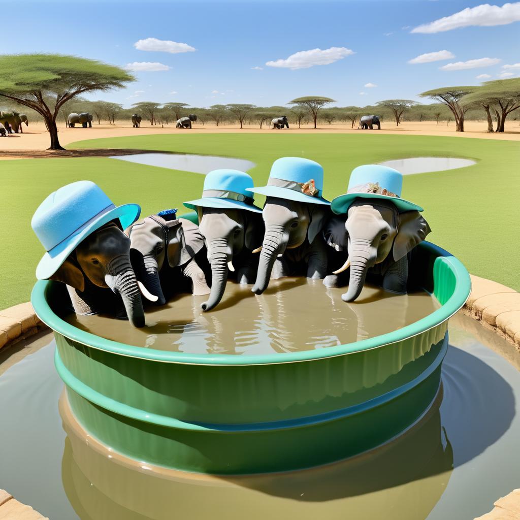 Curious Baby Elephants in Water Tub