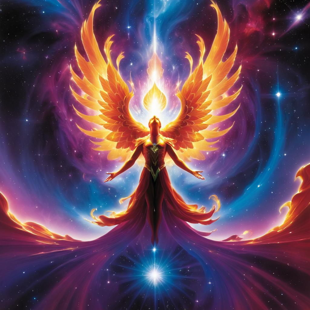 Cosmic Phoenix Meditating in Space