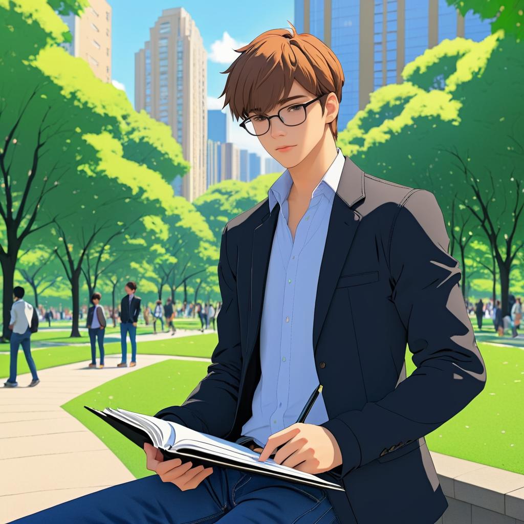 Young Man in City Park - Anime Style