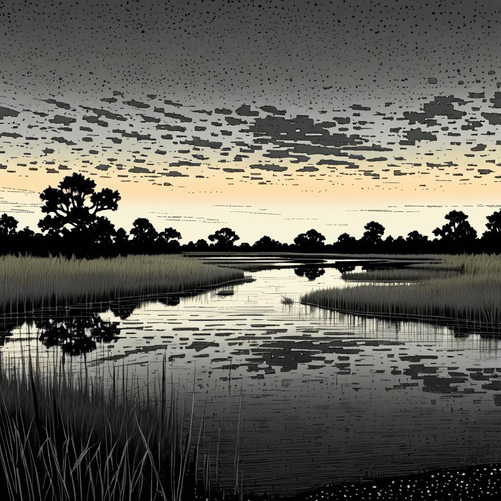 Twilight Marshy Wetlands with Reeds