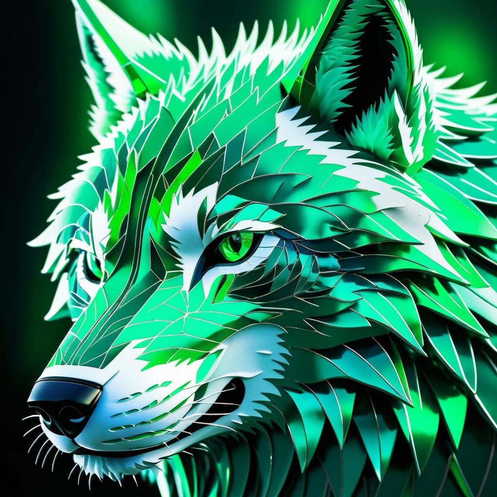 Futuristic Emerald Green Wolf Artwork