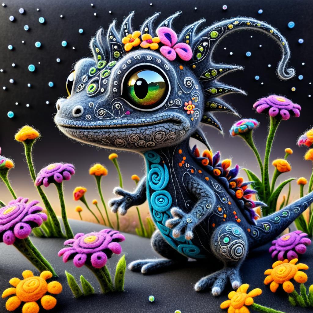 Whimsical Lizard with Mystical Bouquet