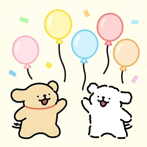 Playful Doodle Animals with Balloons