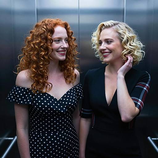 Two Smiling Women in Elevator