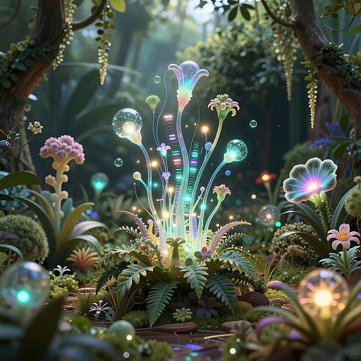 AI-Generated Surreal Bioluminescent Garden