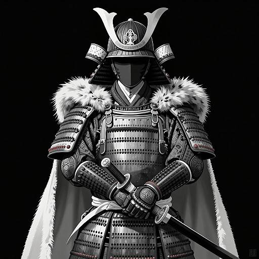 Epic Samurai Illustration in Black and White