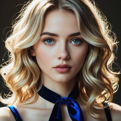 Serene Woman with Ash Blonde Hair and Velvet Ribbon Choker