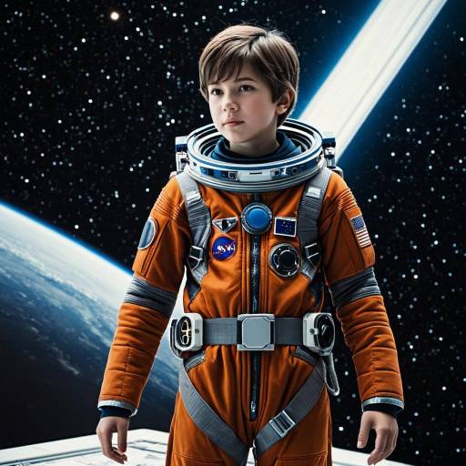 Young Boy in Astronaut Suit in Space