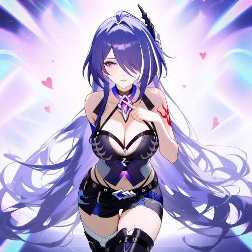 Anime Female Character with Long Purple Hair