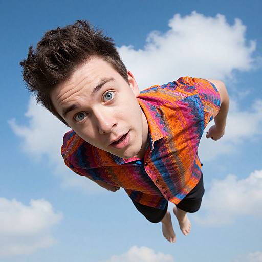 Surprised Young Man Jumping Upward