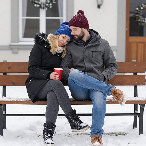 Cozy Couple in Snowy Winter Scene