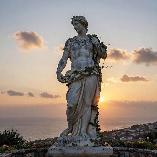 Delphian Statue Overlooking Mediterranean Serenity
