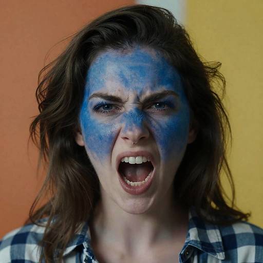 Fierce Portrait of a Blue-Skinned Woman