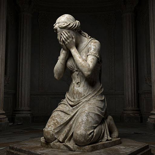 Melancholic Statue in Abandoned Room