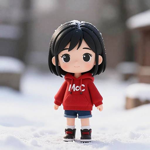 Chibi-style digital drawing of a cute, black-haired child in a red 