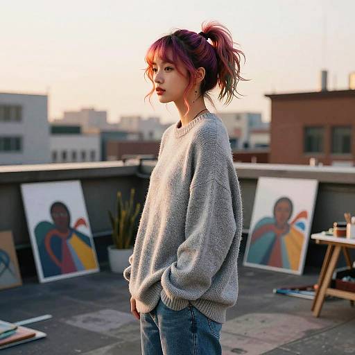 Messy Ponytail Artist on Urban Rooftop