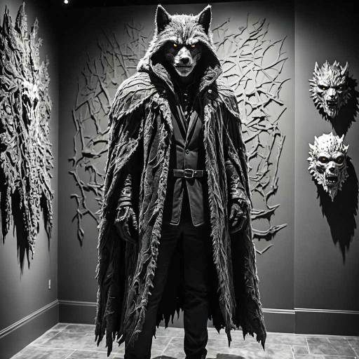 Grayscale Werewolf Halloween Costume Display