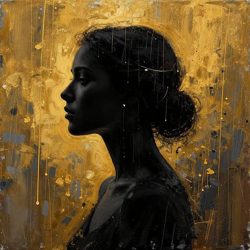 Profile Portrait of Woman with Golden Abstract Background