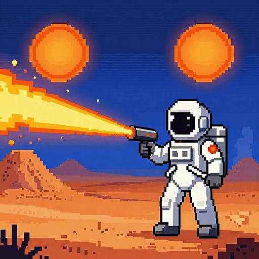 Pixel Art Space Explorer Scene