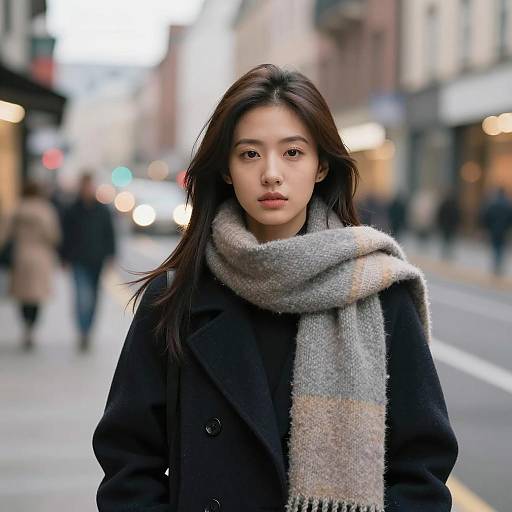 Young Woman in Scarf on City Street
