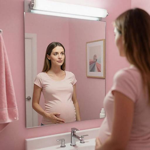 Reflection of Pregnancy in Pink Bathroom