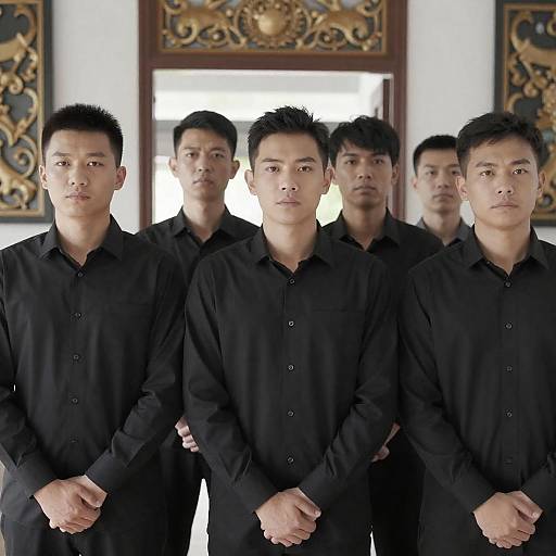 Six Asian Men in Black Shirts