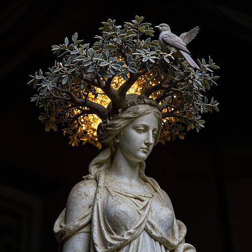 Serene Woman Statue with Living Tree