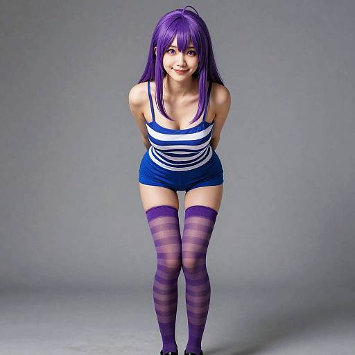 Purple-Haired Girl in Striped Thighhighs