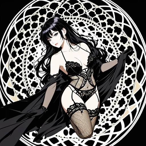 Elegant woman in black intricate lingerie