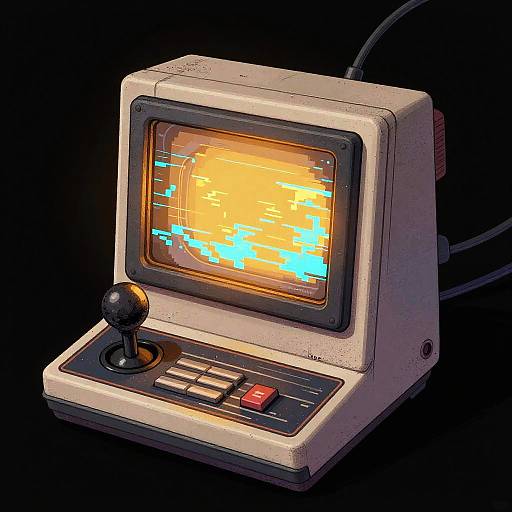 Retro Game Console with Glitching Pixels