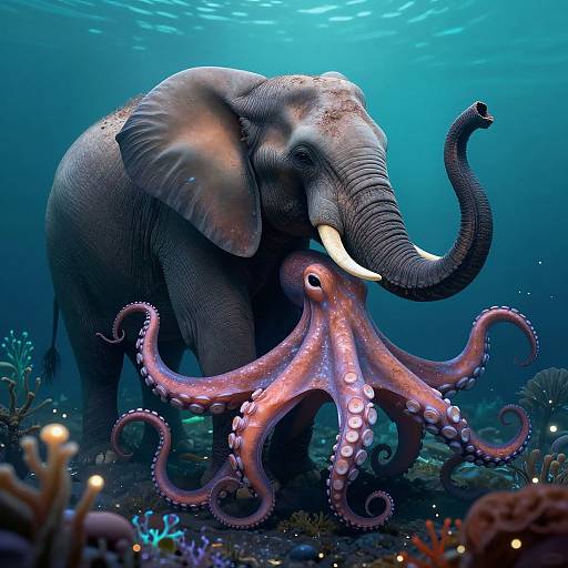 Surreal Elephant-Octopus Hybrid Art