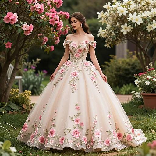 Elegant Woman in Floral Ball Gown