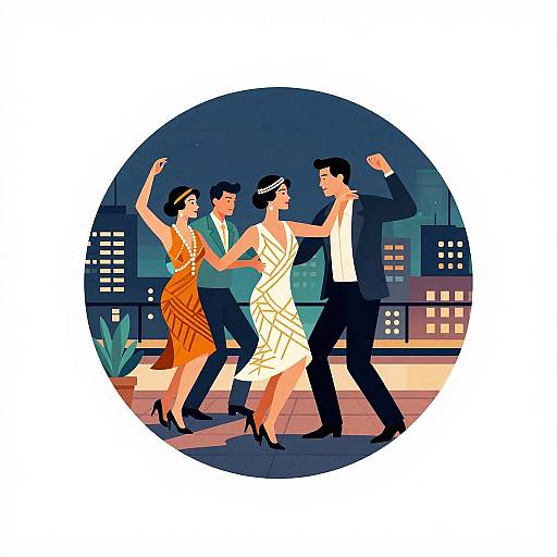 1920s Jazz Trio Rooftop Dance Illustration