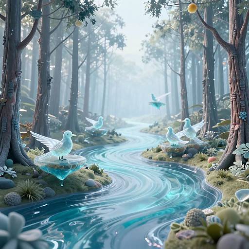 Surreal 3D Inverted Forest Landscape