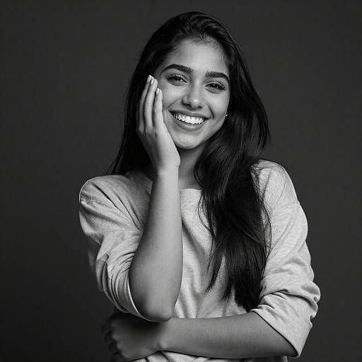 Joyful Young Woman Black-and-White Portrait