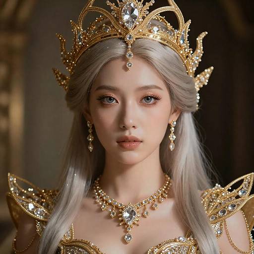 Ornate Golden Goddess with Diamond Ornaments